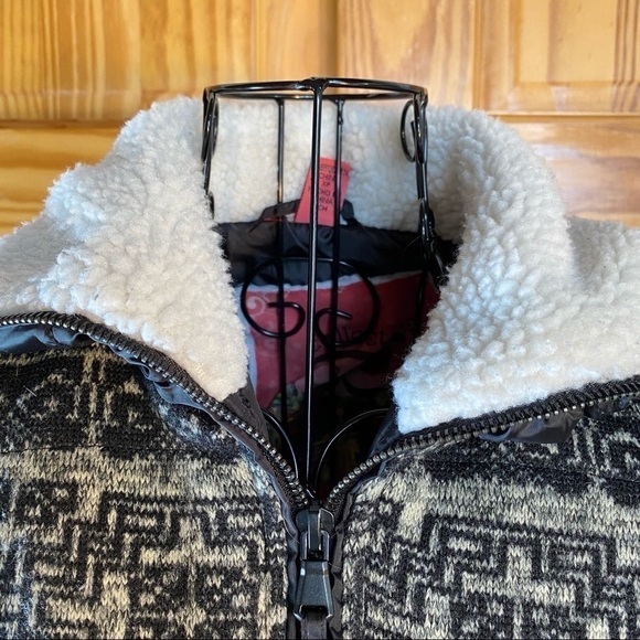 Bernardo Collection B Fleece Faux Fur Geometric Print Puffer Coat Black XS - Picture 8 of 13